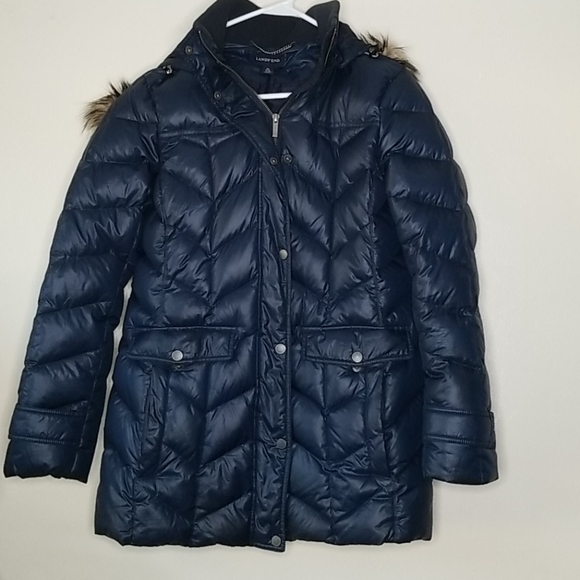 Navy Lands End Down Jacket- Check Out the Stitching! - Picture 1 of 5